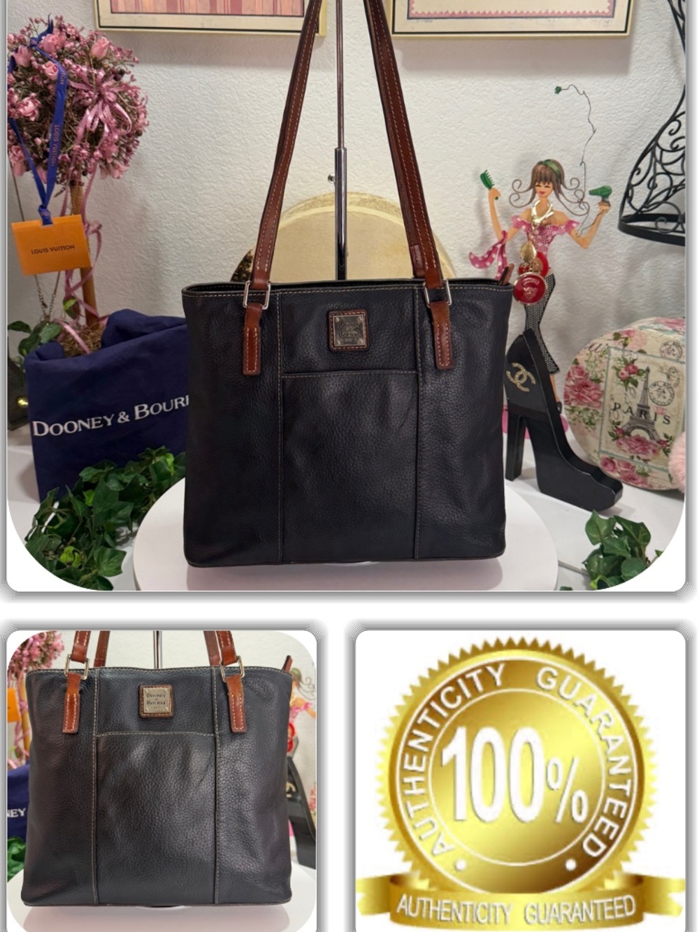 CHIC DOONEY & BOURKE BLACK PEBBLED LEATHER TOTE HANDBAG!